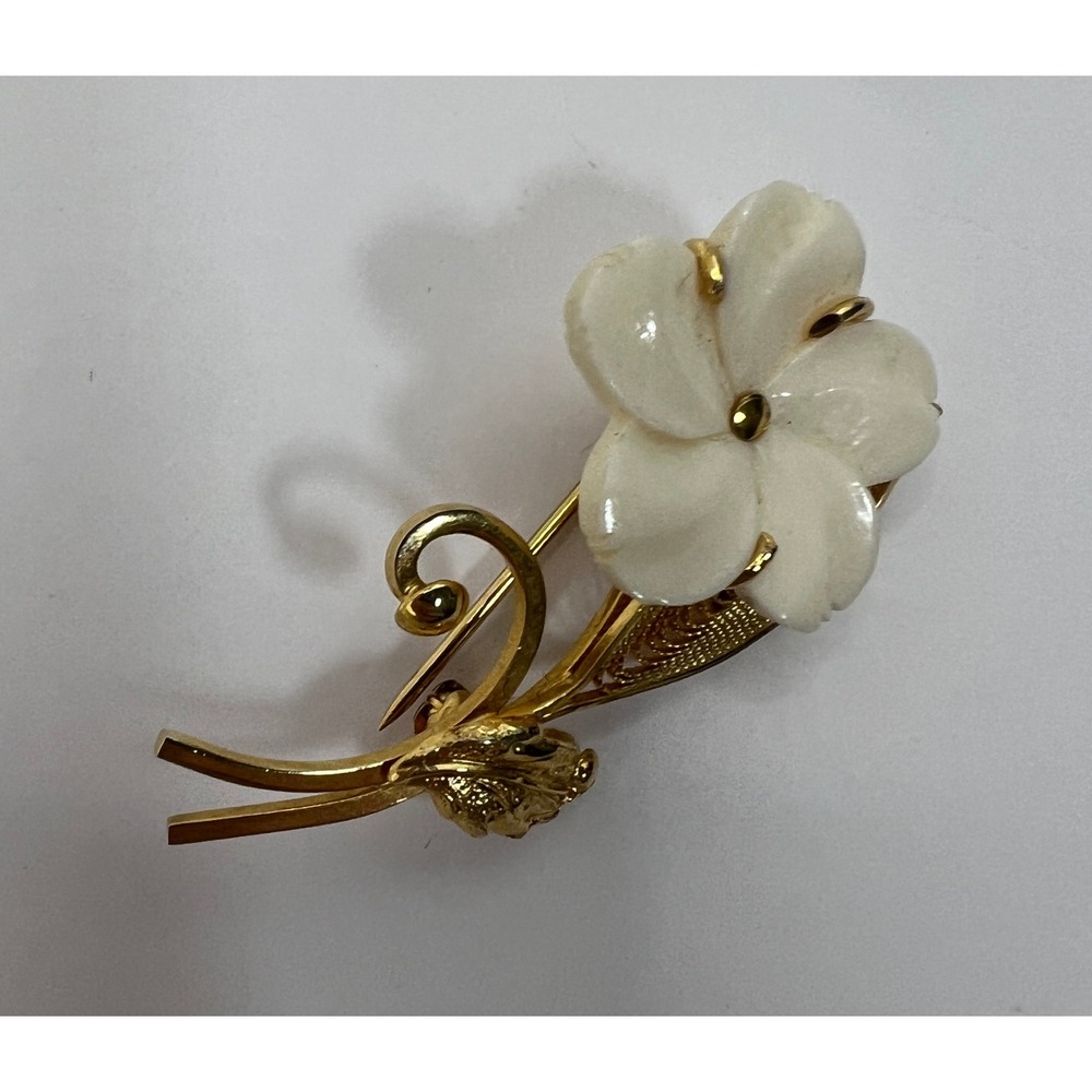 Vintage Sorrento Brooch 12K Gold Filled Carved Shell Flower Filigree‎ Italy - Picture 7 of 16